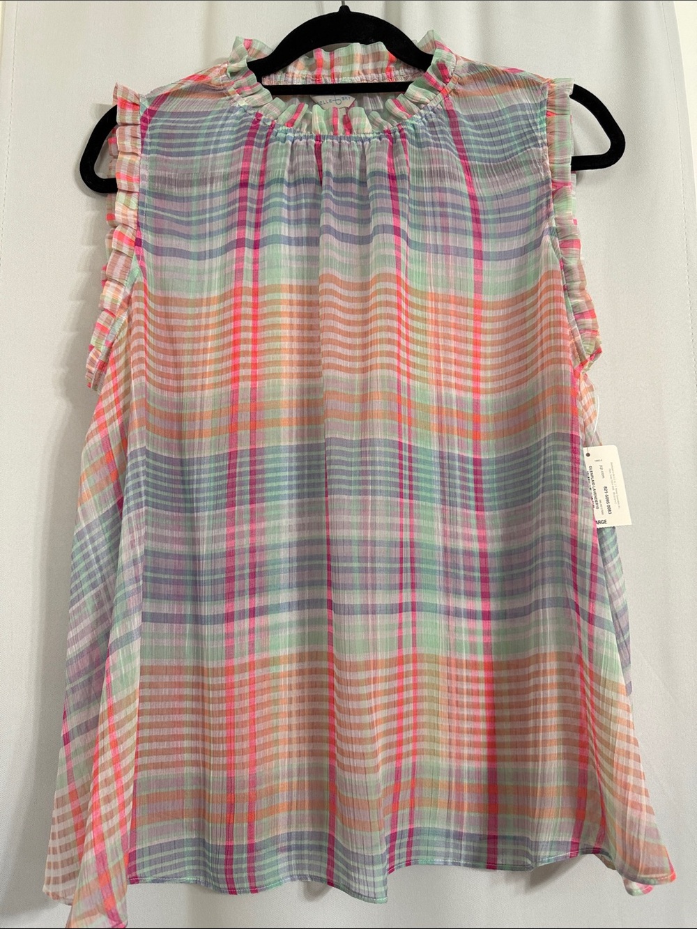 belle sky Pastel Plaid Ruffle Sleeveless Blouse